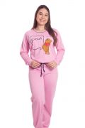 Pijama Feminino  Plus Size Longo Flanelado Liso Colorido Gata