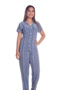 Pijama Feminino Aberto com Calça em Liganete Poliéster Estampada Bolinha