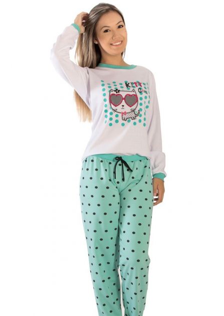Pijama Feminino Flanelado kitty Girl