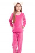 Pijama Feminino Infantil Longo Mãe e Filha Peluciado Liso Encanto