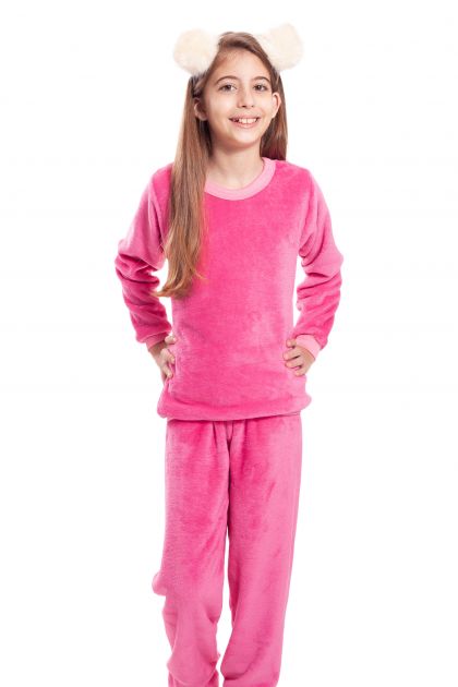 Pijama Feminino Infantil Longo Mãe e Filha Peluciado Liso Encanto