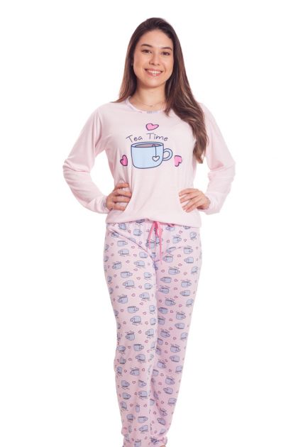 Pijama Feminino Longo Mãe e Filha Estampa Única Docinho