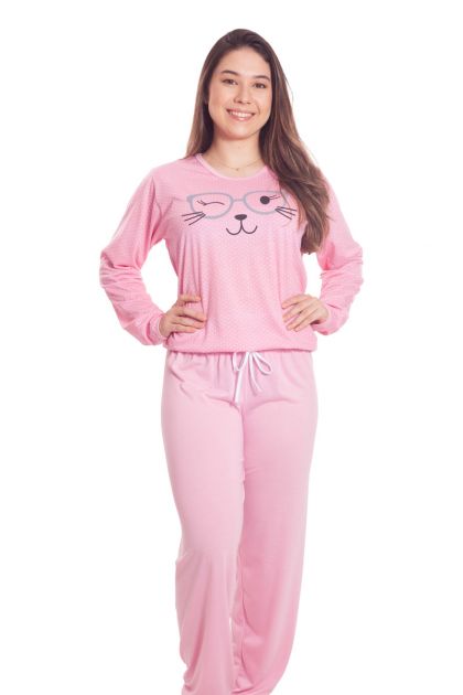 Pijama Feminino Longo Mãe e Filha Malha Estampada Poá