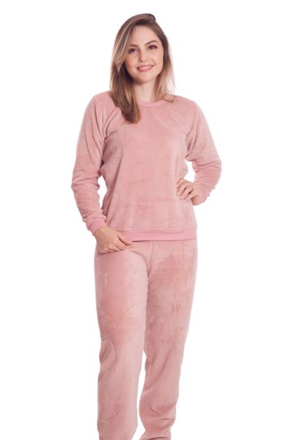 Pijama Feminino Longo Plush Boucle Clássico Colorido