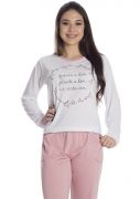 Pijama Feminino Longo Malha Lisa com Estampa Unica