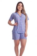 Pijama Feminino Plus Size Aberto Curto em Liganete Poliéster com Estampa Variavel