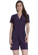 Pijama Feminino Plus Size Aberto em Liganete Estampado com Bermuda Guarda Chuva