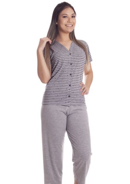 Pijama Feminino Plus Size Aberto Malha Estampada Lolo