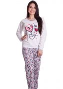 Pijama Feminino Plus Size Longo Flanelado Mãe e Filha Corações