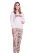 Pijama Feminino Plus Size Mãe e Filha Longo Malha Estampa Variada