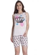 Pijama Feminino Plus Size Malha Estampada Coroa de Princesa