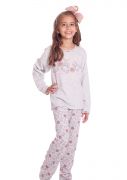 Pijama Infantil Feminino Flanelado Longo Mãe e Filha Calça Coelhinhos