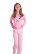 Pijama Infantil Feminino Longo Mãe e Filha Malha Estampada Poá