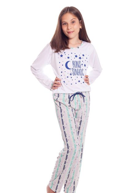 Pijama Infantil Feminino Longo Mãe e Filha Malha Estampada Unica Estrelas