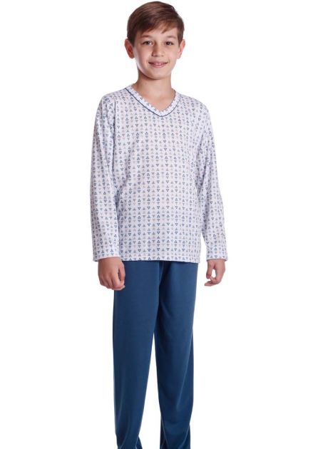 Pijama Infantil Masculino Pai e Filho Blusa Estampada Calça Lisa