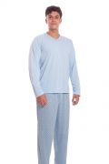 Pijama Masculino Plus Size Longo Calça Estampada Blusa Lisa