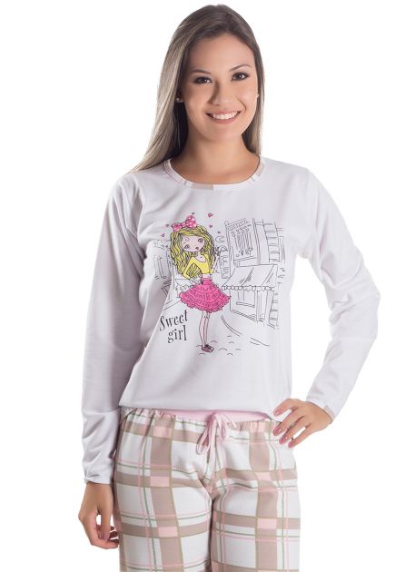 Pijama Plus Size Feminino Flanelado Longo Sweet Girl