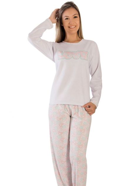 Pijama Plus Size Feminino Flanelado Love