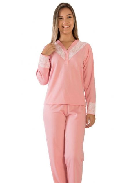 Pijama Plus Size Feminino Flanelado Rosa do Deserto