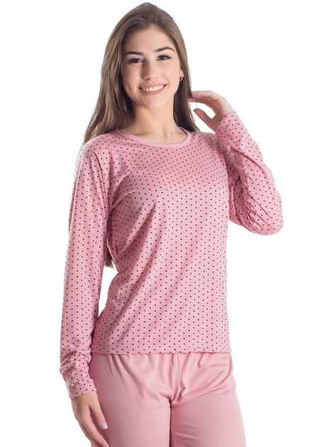 Pijama Plus Size Feminino Longo Doce Poá