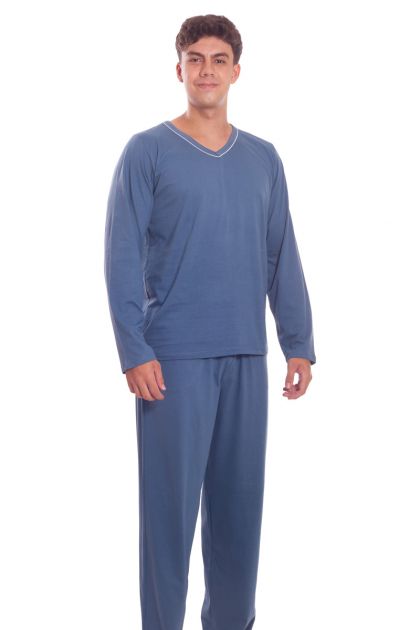 Pijama Plus Size Masculino Longo em Algodao Liso Colorido