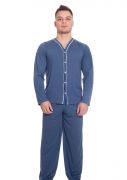 Pijama Plus Size Masculino Malha Longo Aberto Básico